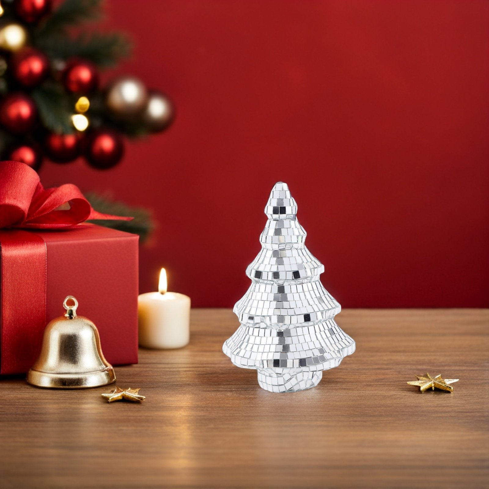 Disco Ball Mirror - Silver Tabletop Mini Christmas Tree Silver
