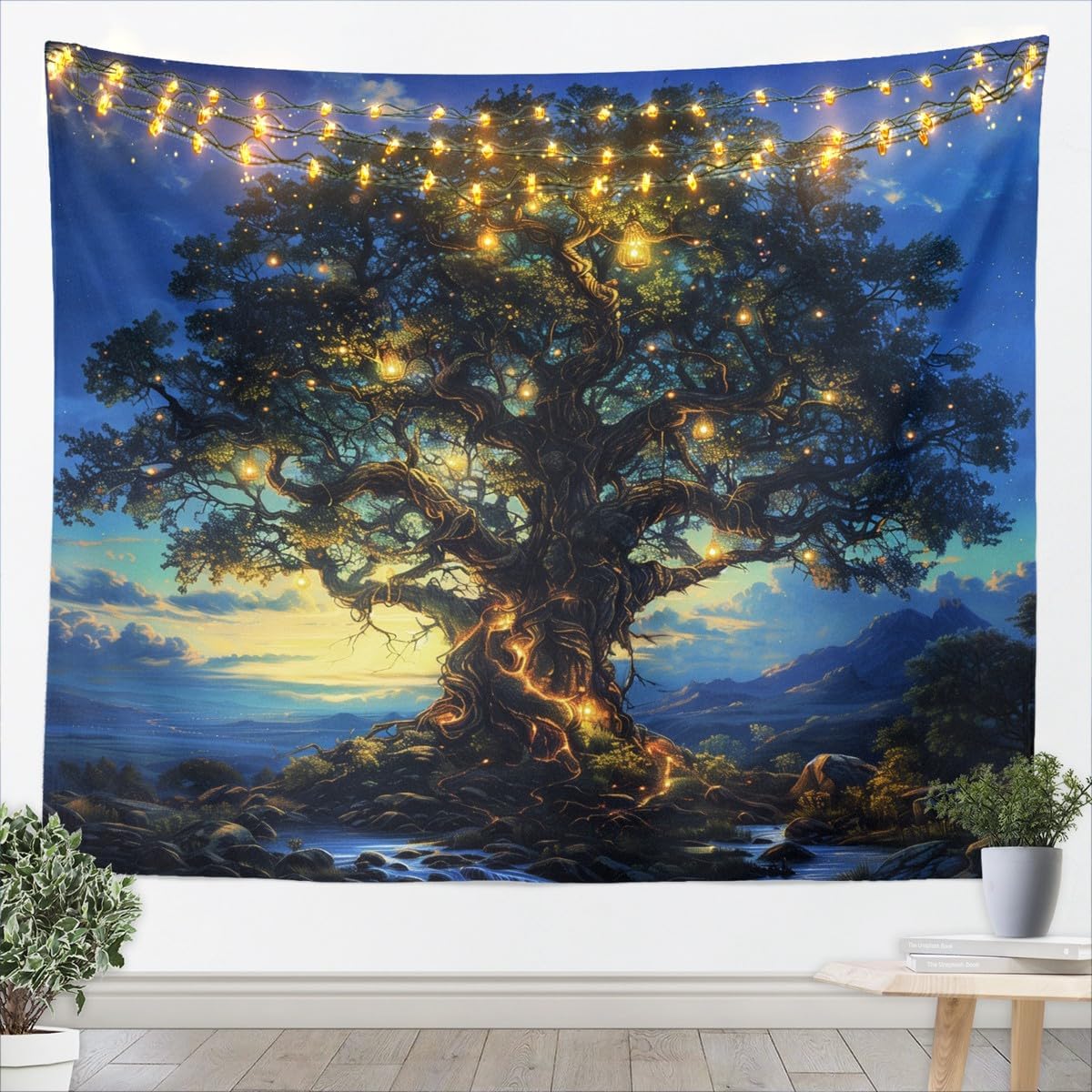 Wall Decor Lighting Tree - Luxurious Mystical Forest Tree Tapestry Wall