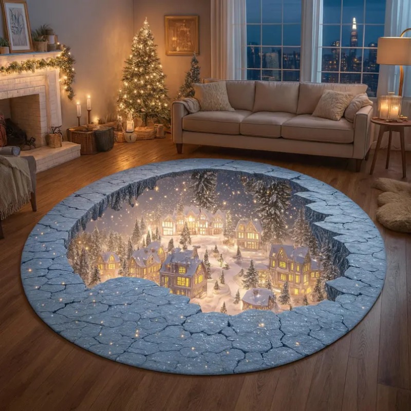 Bathroom Lighting Decor Ideas - 3D Christmas Village Rug Winter Snow