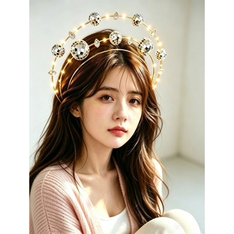 Disco Ball Mirror - Silver Double Ring Disco Headband -