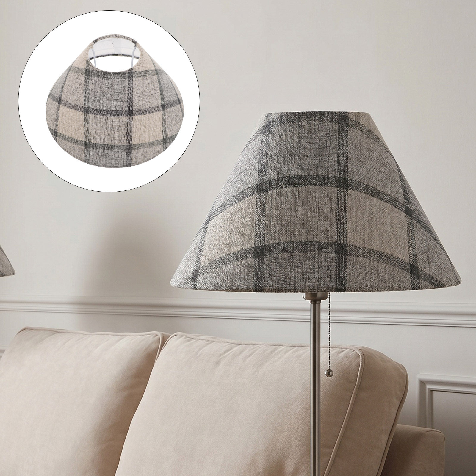 Timeless Plaid Fabric Drum Lam - Decor Timeless Lighting 评论和价格