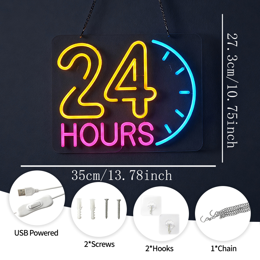 24 Hours Neon Sign Light Up Le - Decor Lighting Opening Hours 评论和价格