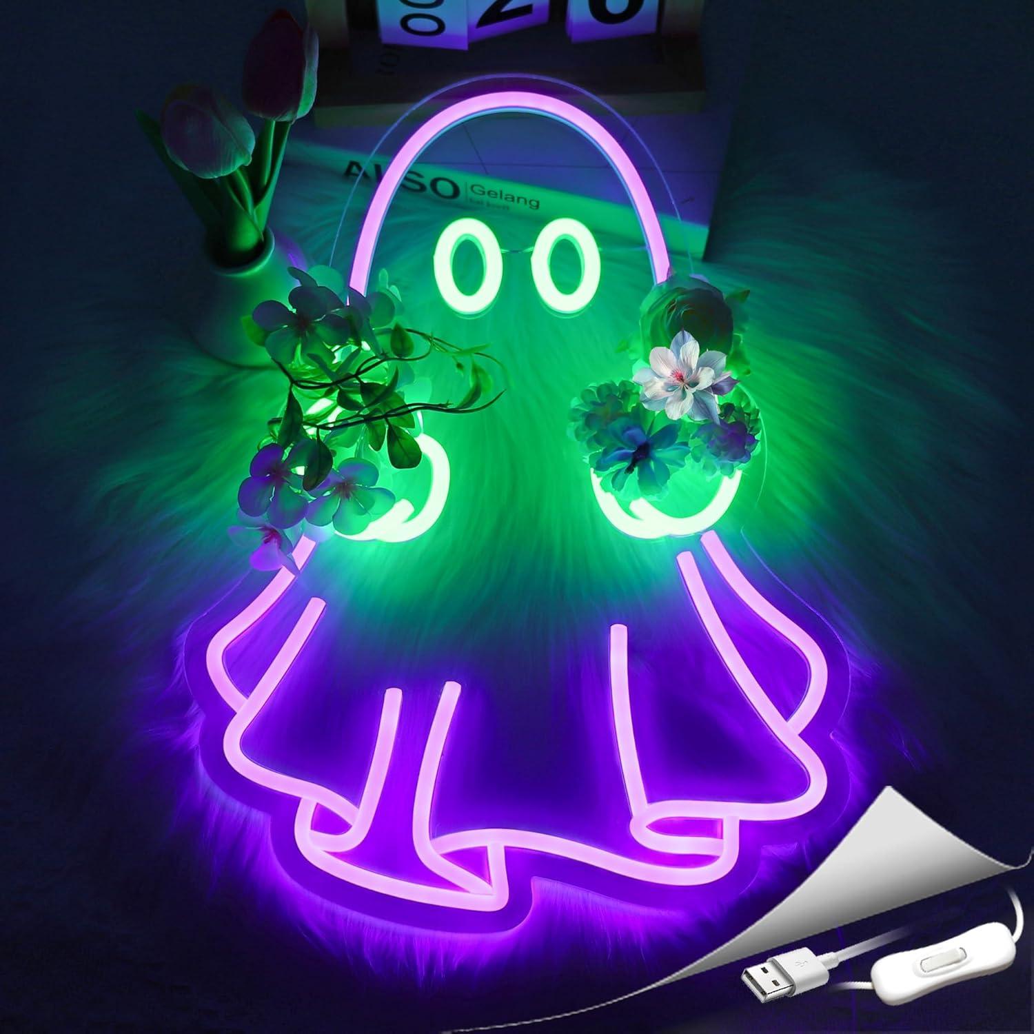 Ghost Neon Sign USB Powered LE - Wall Decor Lighting 评论和价格