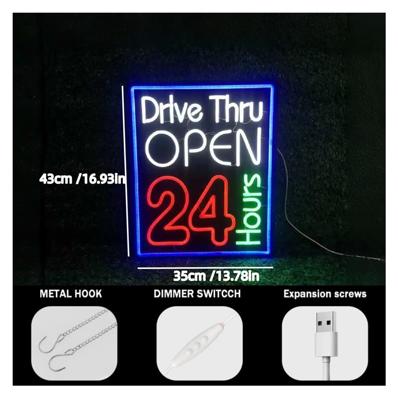 Drive Thru Open 24 Hours Neon  - Decor Lighting Opening Hours 评论和价格