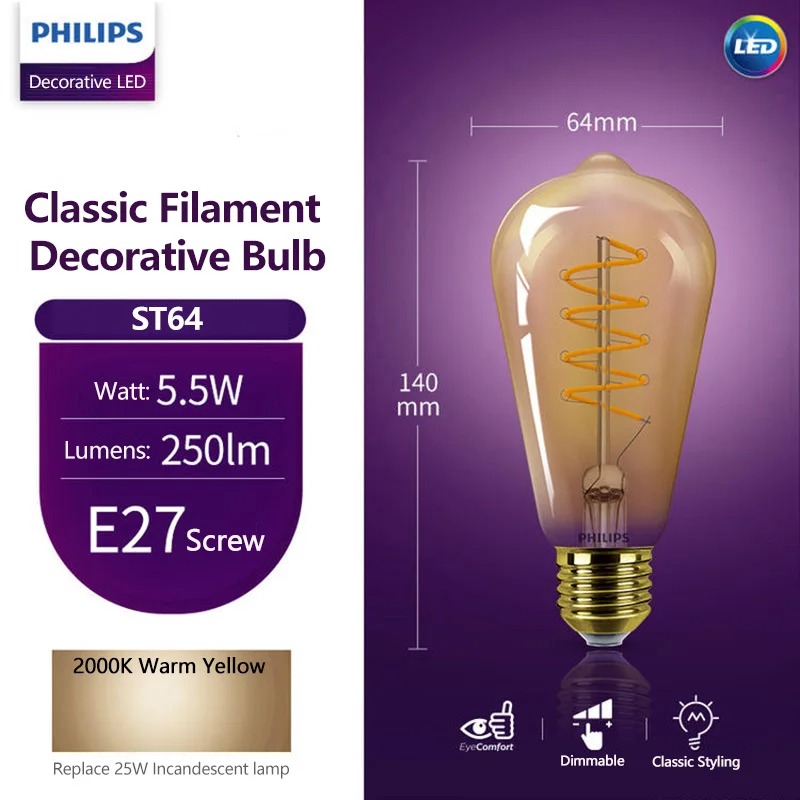 Philips LED ST64 Classic Filam - Philips Bulb Led Classic 评论和价格