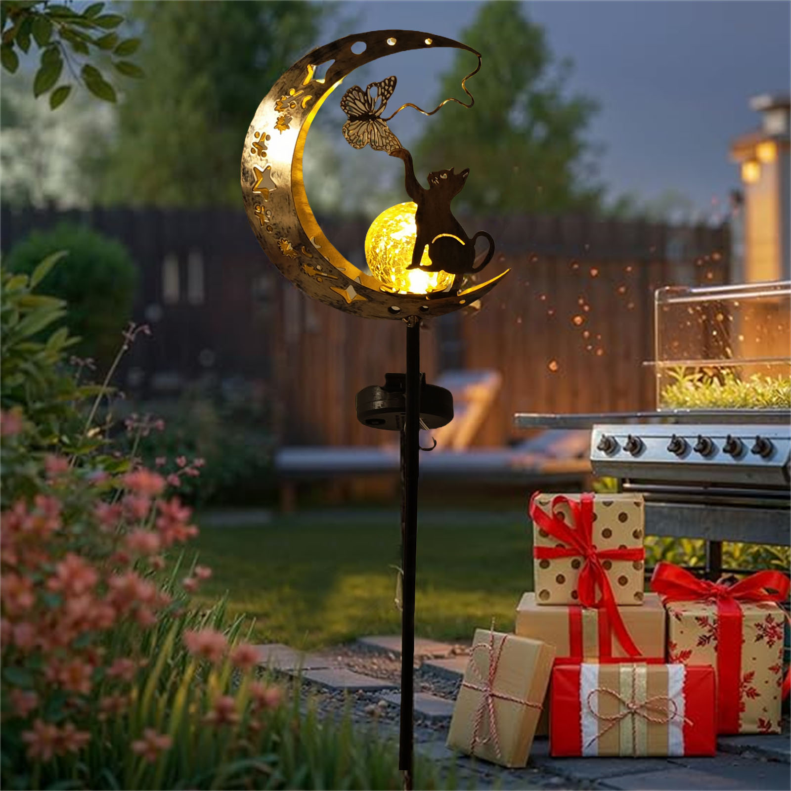 1 PC Cat Moon Solar Light Iron - Elements Lighting Decor 评论和价格