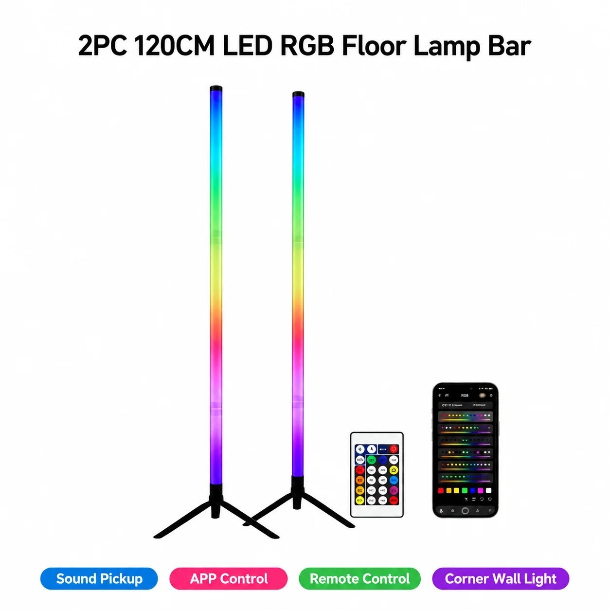 2PCS 120CM RGB Floor Lamp, Sou - Lighting Design Decor 评论和价格