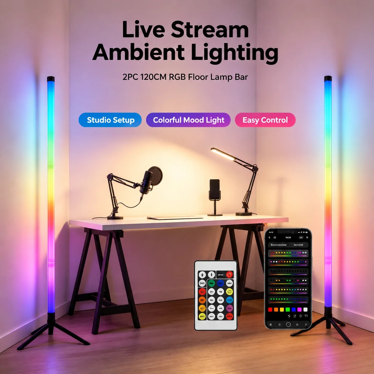 2PCS 120CM RGB Floor Lamp, Sou - Lighting Design Decor 评论和价格