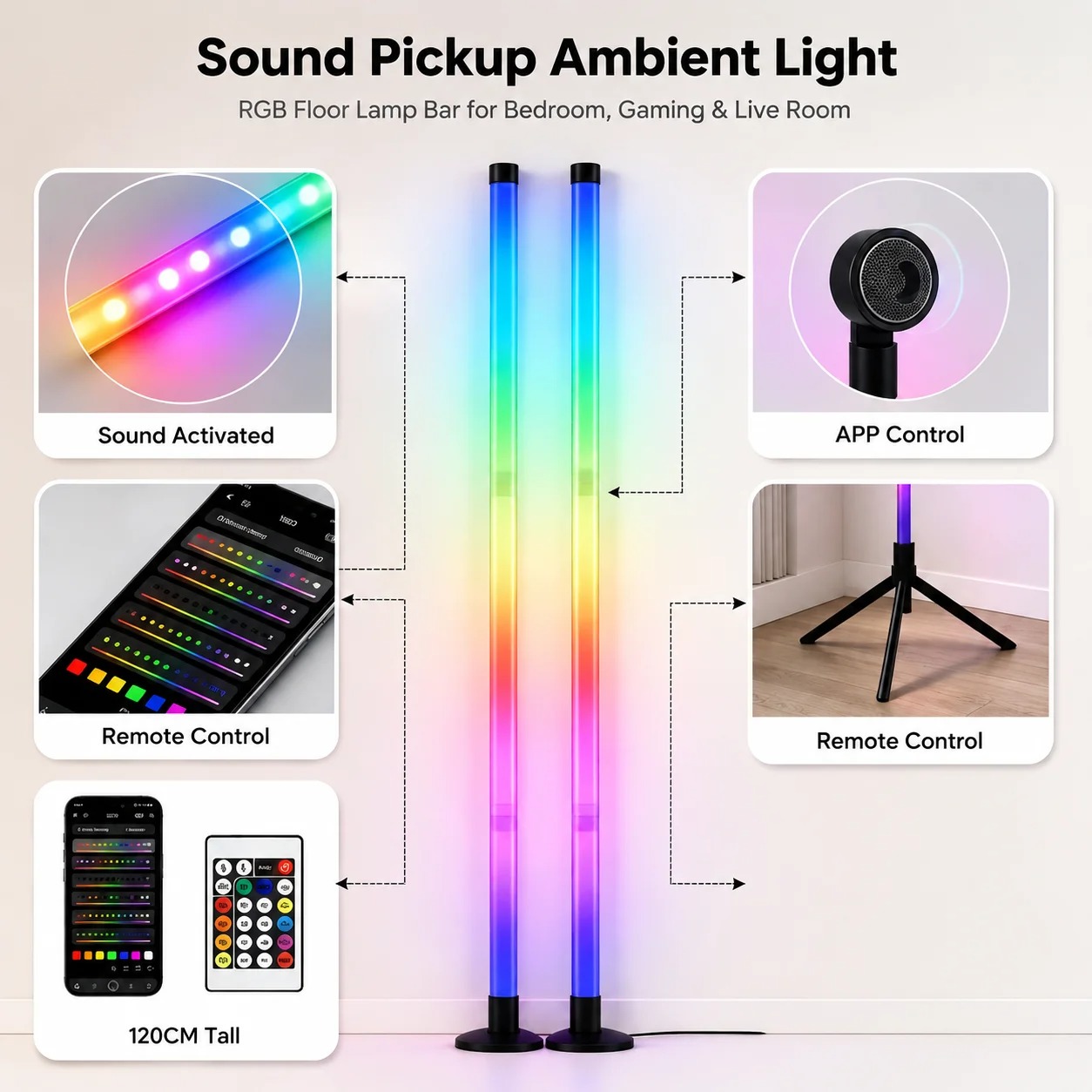 2PCS 120CM RGB Floor Lamp, Sou - Lighting Design Decor 评论和价格