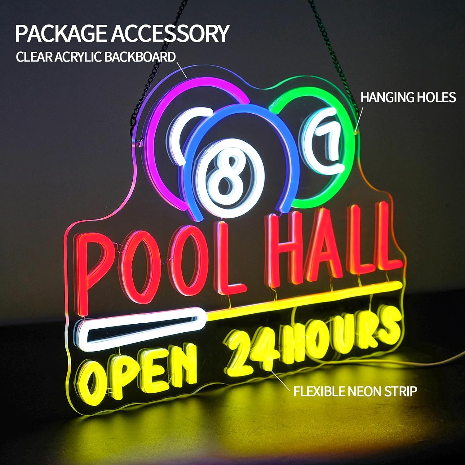 Pool Hall Open 24 Hours Neon S - Decor Lighting Opening Hours 评论和价格