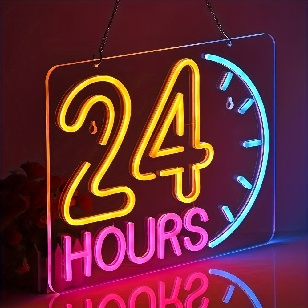 24-Hour LED Neon Sign, USB Pow - Decor Lighting Opening Hours 评论和价格