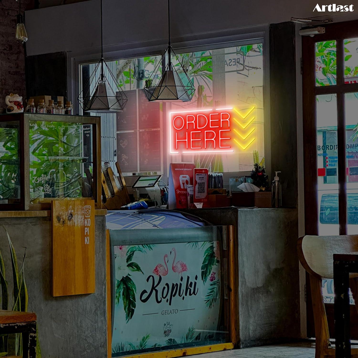 Order Here Neon Sign USB Dimma - Wall Decor Lighting 评论和价格
