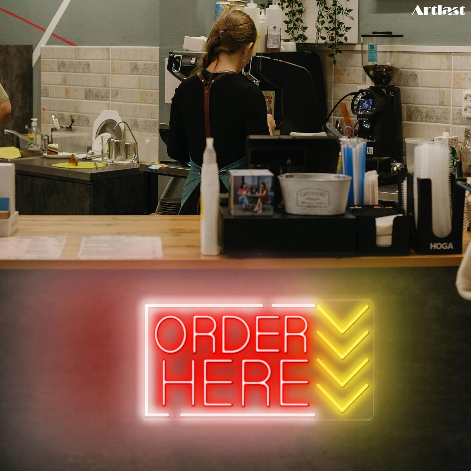 Order Here Neon Sign USB Dimma - Wall Decor Lighting 评论和价格