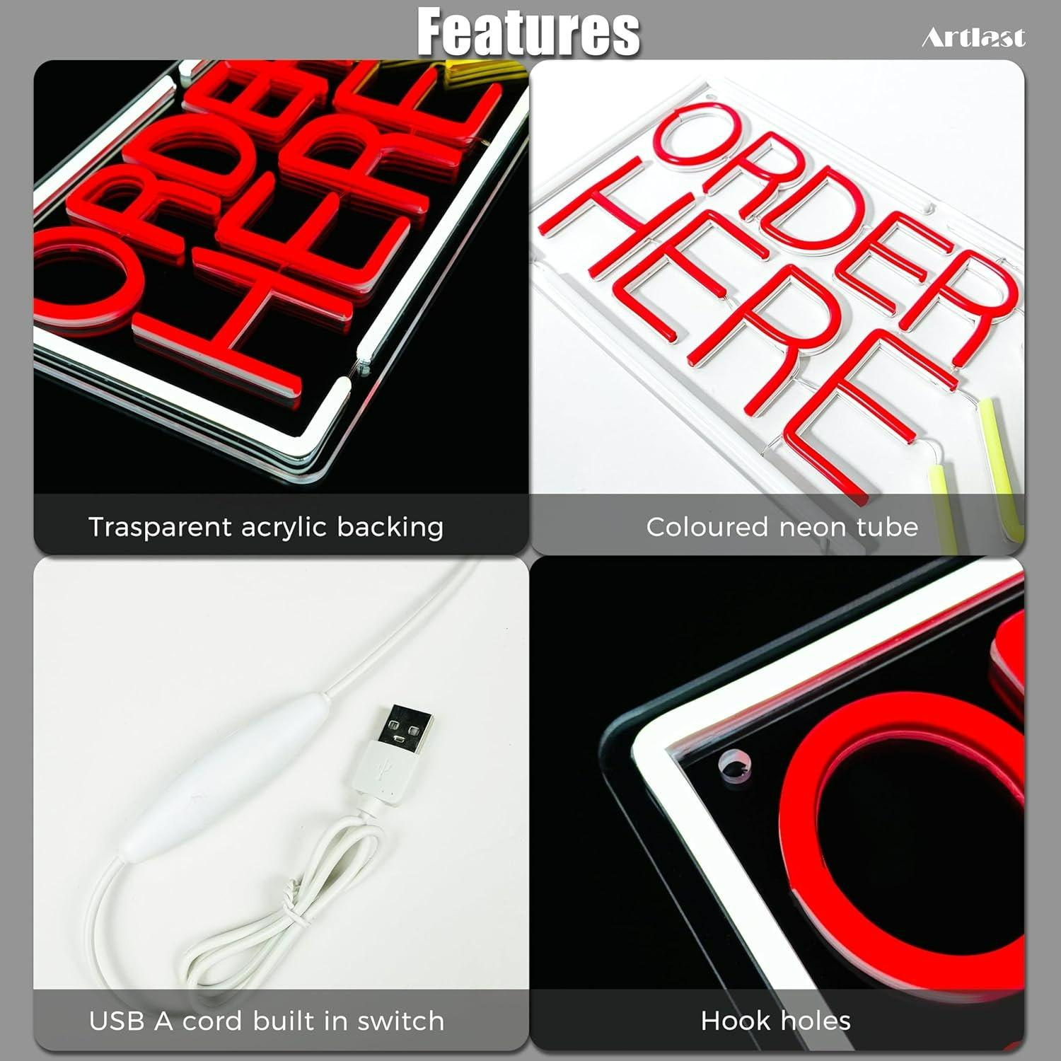 Order Here Neon Sign USB Dimma - Wall Decor Lighting 评论和价格