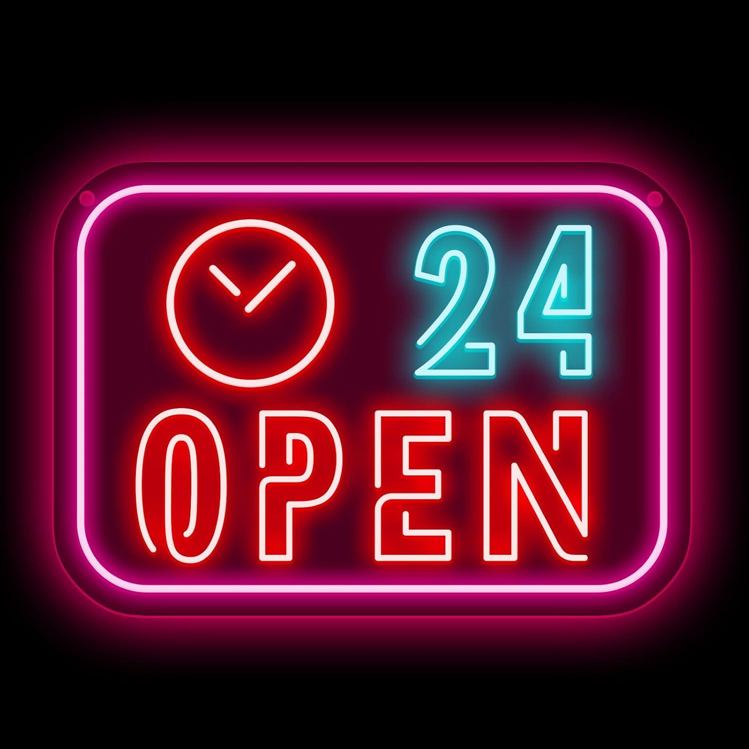 Clock 24 Hours Open Neon Sign  - Decor Lighting Opening Hours 评论和价格