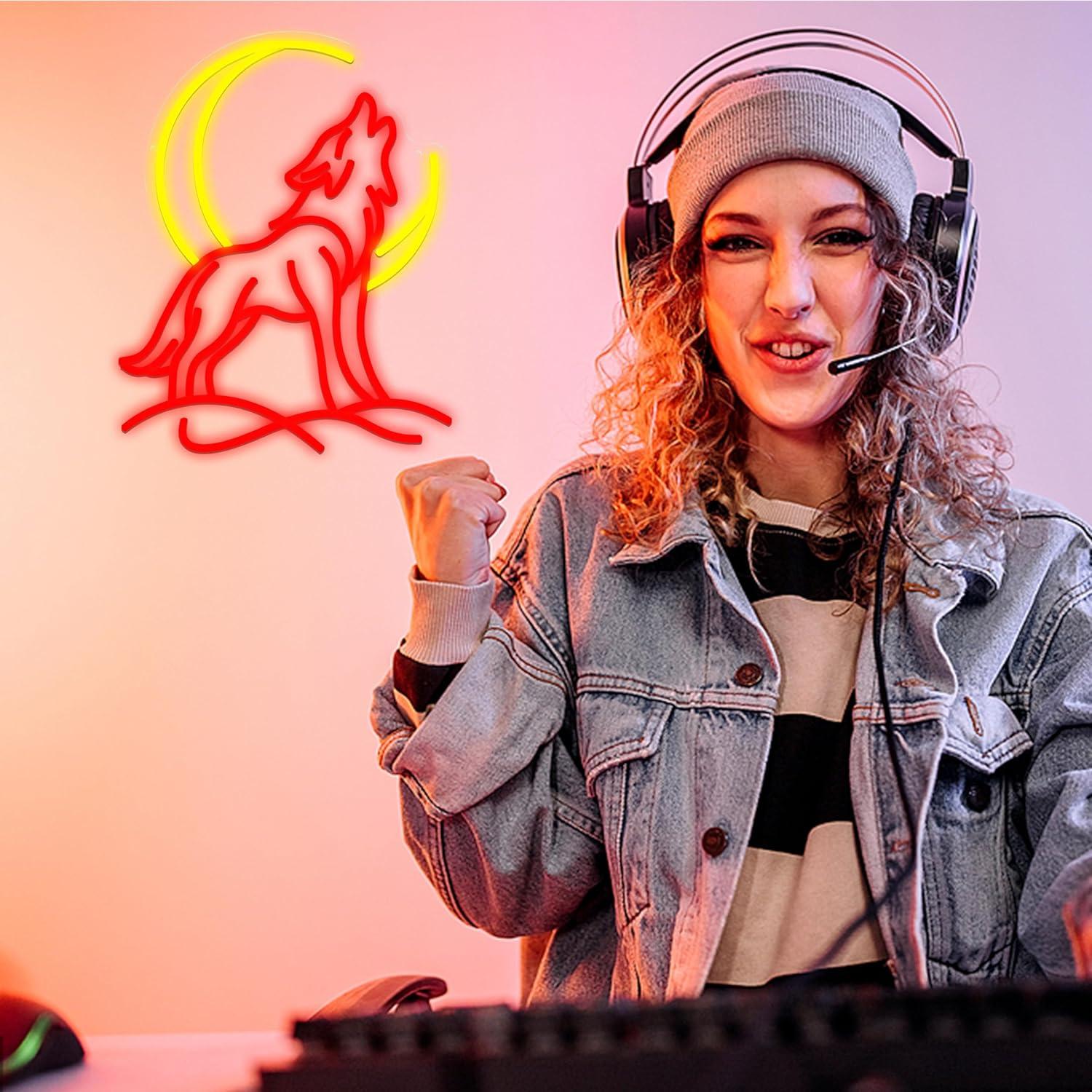 Howling Wolf Neon Sign Dimmabl - Wall Decor Lighting 评论和价格